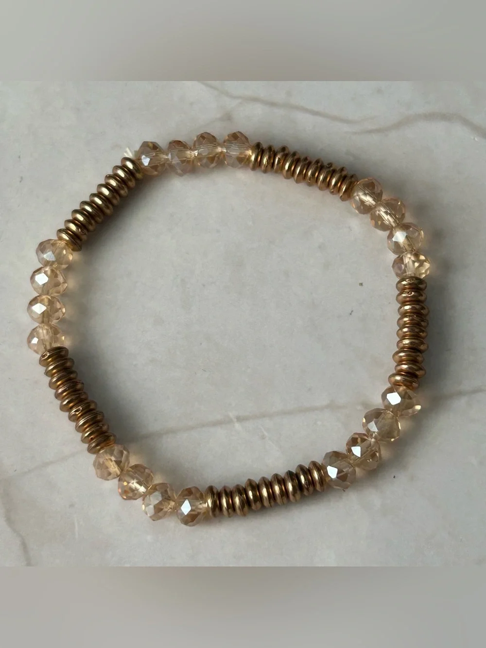 Gold and Champagne Beaded Stretch Bracelet